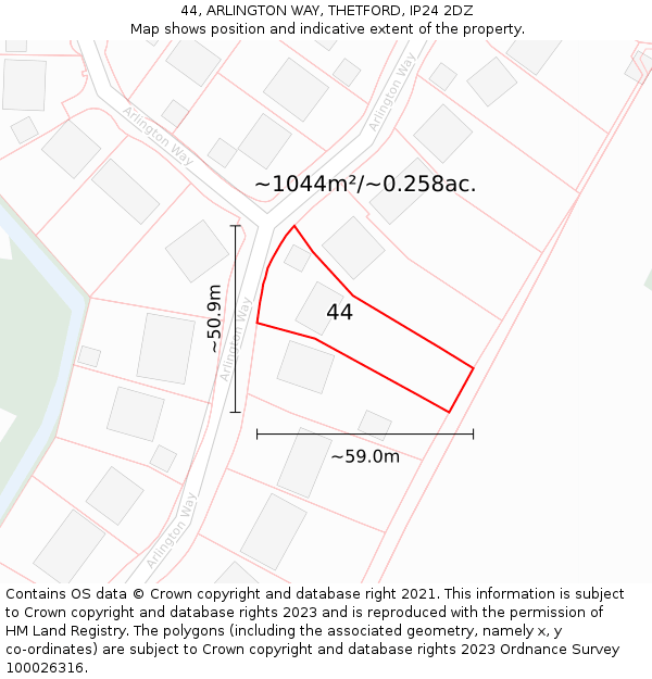 44, ARLINGTON WAY, THETFORD, IP24 2DZ: Plot and title map