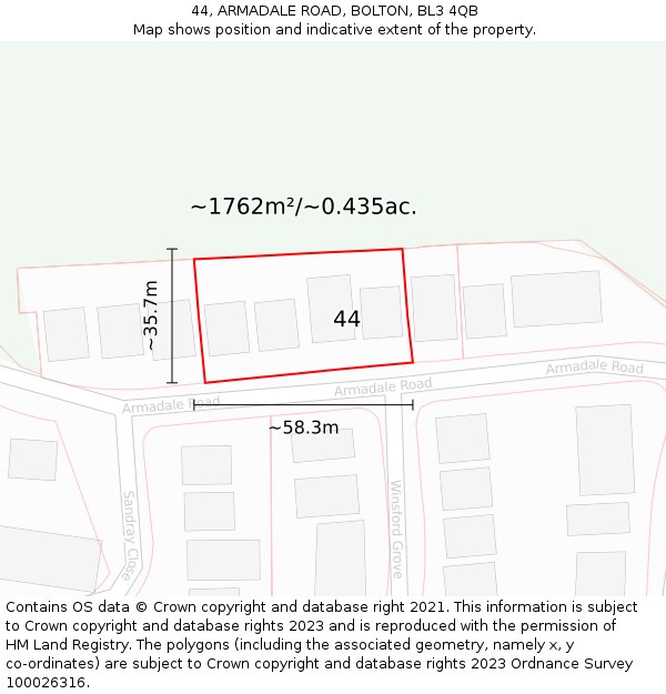 44, ARMADALE ROAD, BOLTON, BL3 4QB: Plot and title map