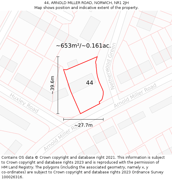 44, ARNOLD MILLER ROAD, NORWICH, NR1 2JH: Plot and title map