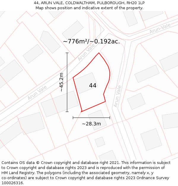 44, ARUN VALE, COLDWALTHAM, PULBOROUGH, RH20 1LP: Plot and title map
