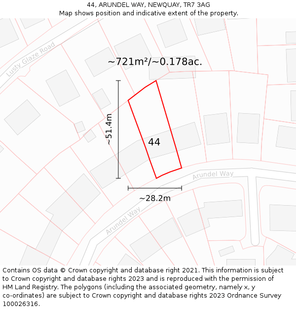 44, ARUNDEL WAY, NEWQUAY, TR7 3AG: Plot and title map
