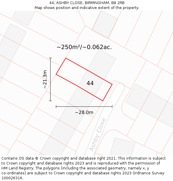 44, ASHBY CLOSE, BIRMINGHAM, B8 2RB: Plot and title map