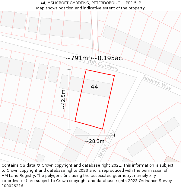 44, ASHCROFT GARDENS, PETERBOROUGH, PE1 5LP: Plot and title map