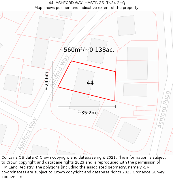 44, ASHFORD WAY, HASTINGS, TN34 2HQ: Plot and title map
