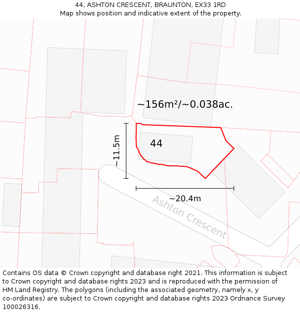44, ASHTON CRESCENT, BRAUNTON, EX33 1RD: Plot and title map