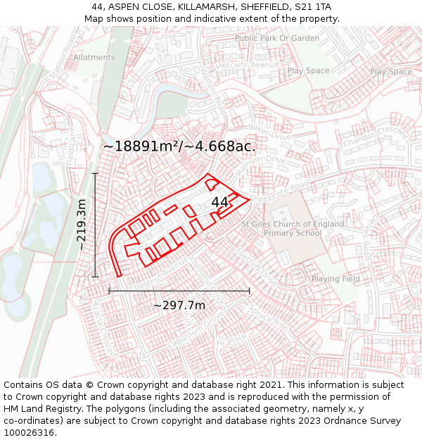 44, ASPEN CLOSE, KILLAMARSH, SHEFFIELD, S21 1TA: Plot and title map