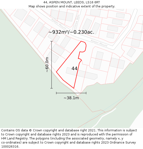44, ASPEN MOUNT, LEEDS, LS16 6RT: Plot and title map