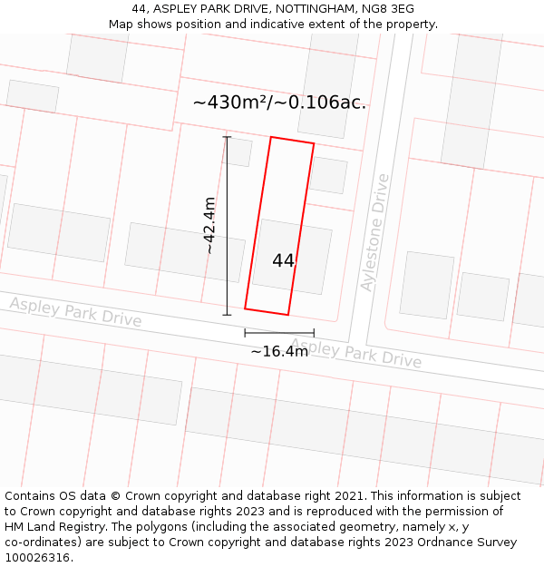 44, ASPLEY PARK DRIVE, NOTTINGHAM, NG8 3EG: Plot and title map