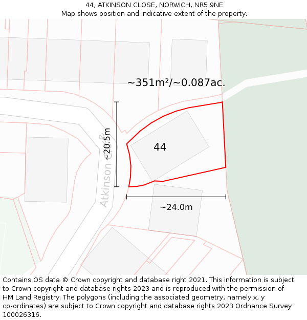 44, ATKINSON CLOSE, NORWICH, NR5 9NE: Plot and title map