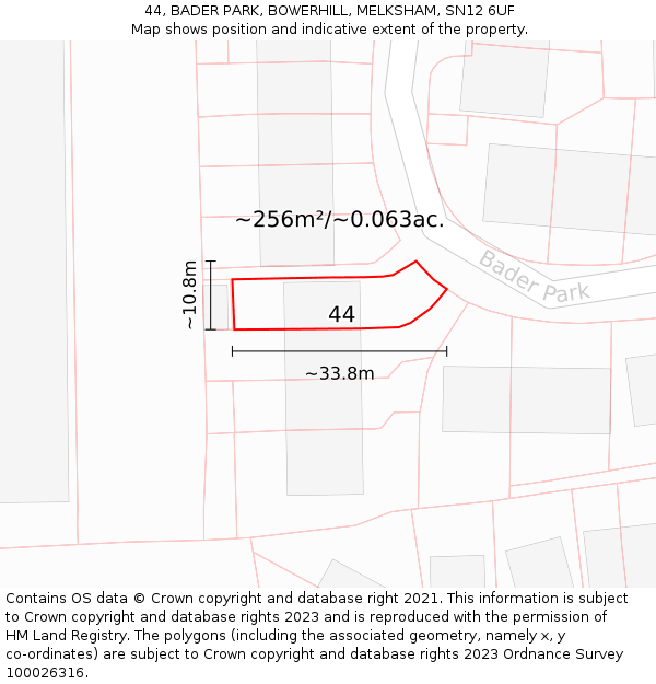 44, BADER PARK, BOWERHILL, MELKSHAM, SN12 6UF: Plot and title map