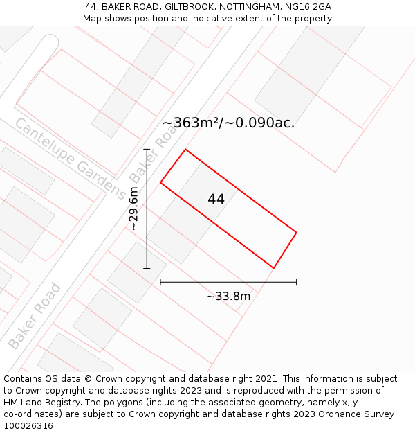 44, BAKER ROAD, GILTBROOK, NOTTINGHAM, NG16 2GA: Plot and title map