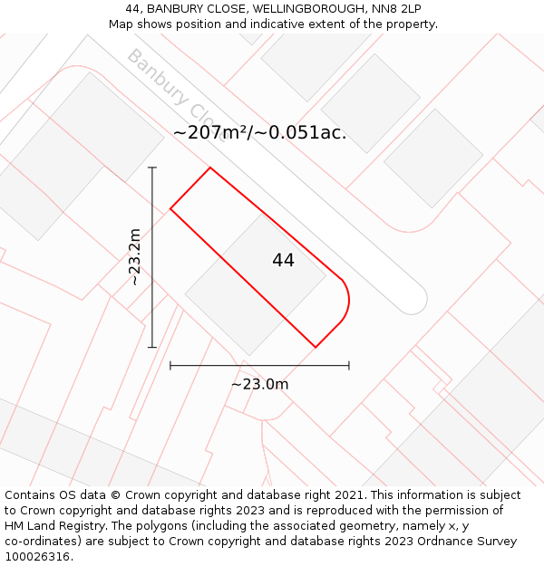 44, BANBURY CLOSE, WELLINGBOROUGH, NN8 2LP: Plot and title map