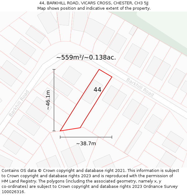 44, BARKHILL ROAD, VICARS CROSS, CHESTER, CH3 5JJ: Plot and title map