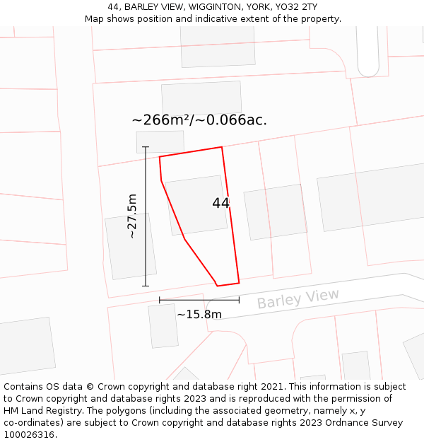 44, BARLEY VIEW, WIGGINTON, YORK, YO32 2TY: Plot and title map