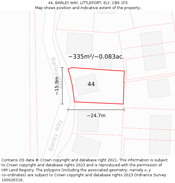 44, BARLEY WAY, LITTLEPORT, ELY, CB6 1FS: Plot and title map