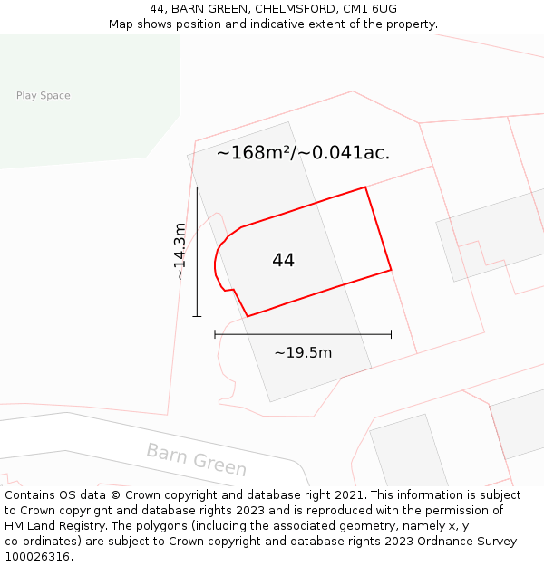 44, BARN GREEN, CHELMSFORD, CM1 6UG: Plot and title map