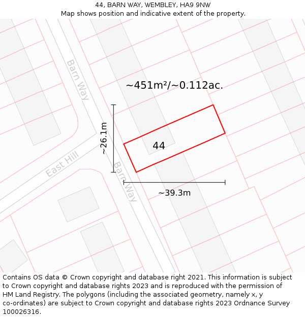 44, BARN WAY, WEMBLEY, HA9 9NW: Plot and title map
