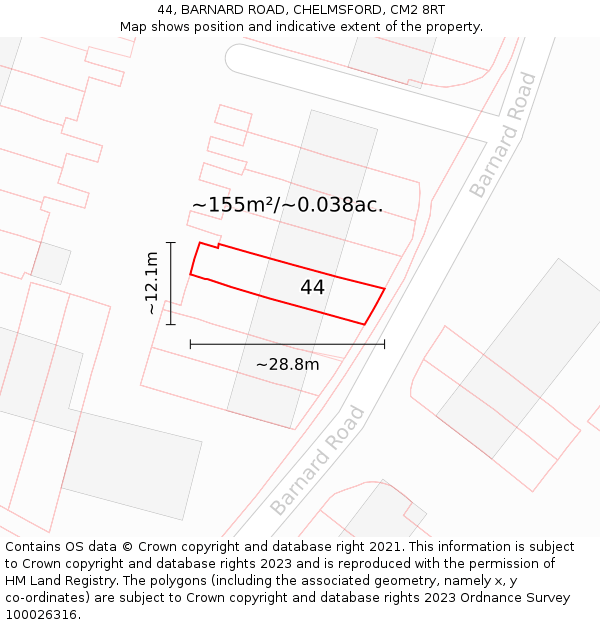 44, BARNARD ROAD, CHELMSFORD, CM2 8RT: Plot and title map