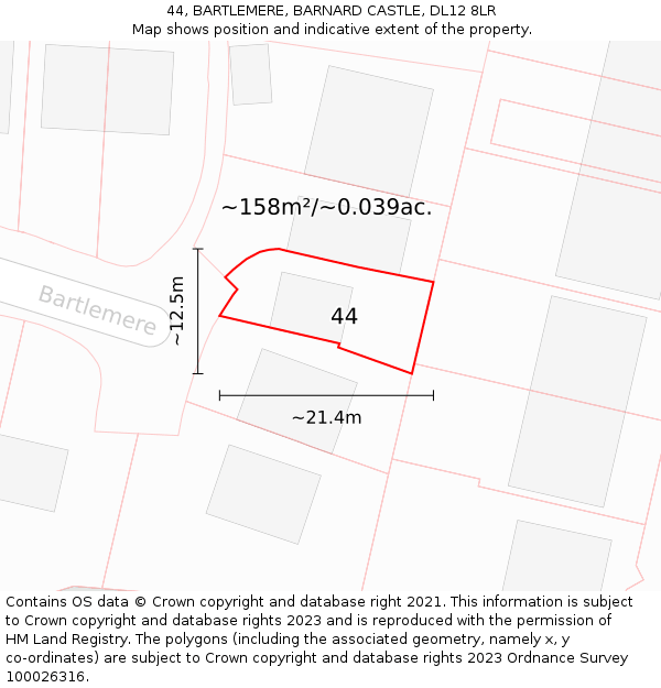 44, BARTLEMERE, BARNARD CASTLE, DL12 8LR: Plot and title map
