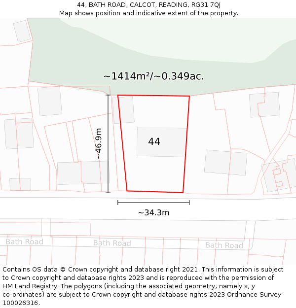 44, BATH ROAD, CALCOT, READING, RG31 7QJ: Plot and title map