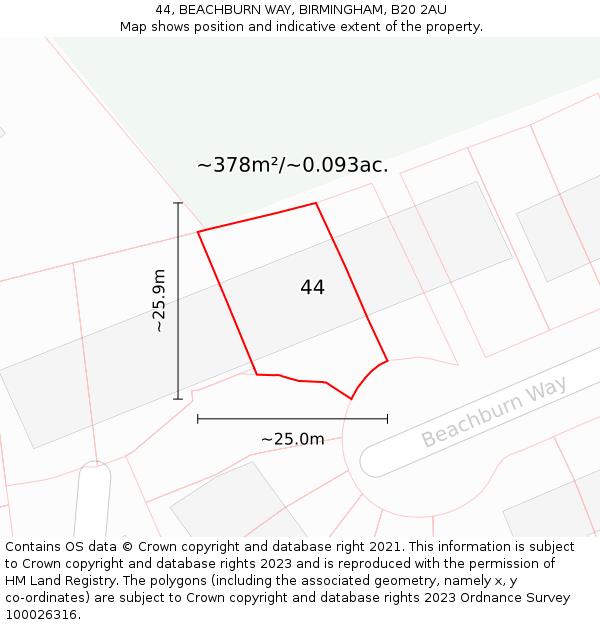 44, BEACHBURN WAY, BIRMINGHAM, B20 2AU: Plot and title map