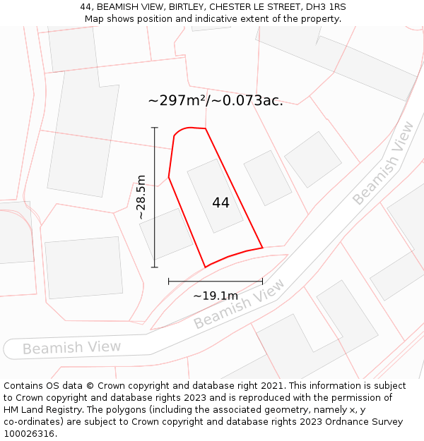 44, BEAMISH VIEW, BIRTLEY, CHESTER LE STREET, DH3 1RS: Plot and title map
