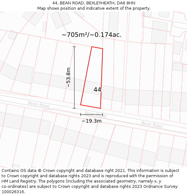 44, BEAN ROAD, BEXLEYHEATH, DA6 8HN: Plot and title map