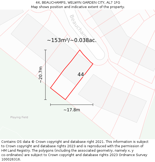 44, BEAUCHAMPS, WELWYN GARDEN CITY, AL7 1FG: Plot and title map
