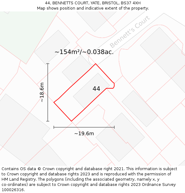 44, BENNETTS COURT, YATE, BRISTOL, BS37 4XH: Plot and title map