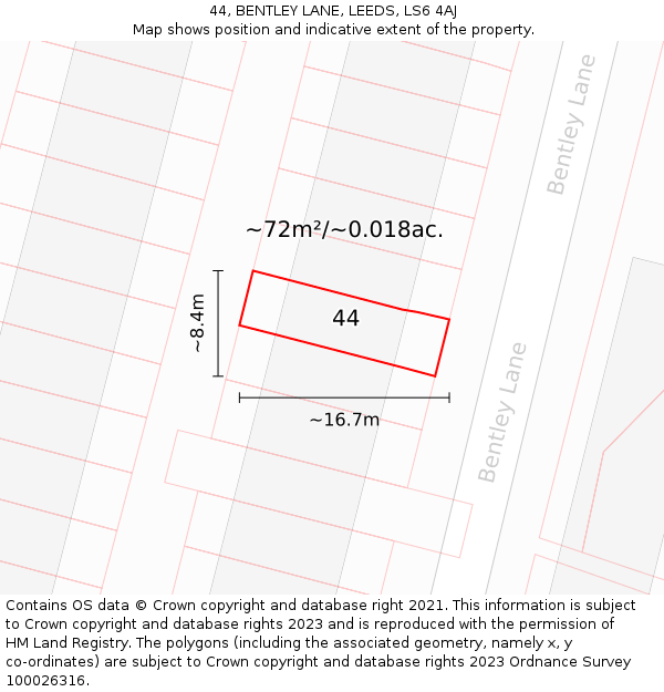 44, BENTLEY LANE, LEEDS, LS6 4AJ: Plot and title map