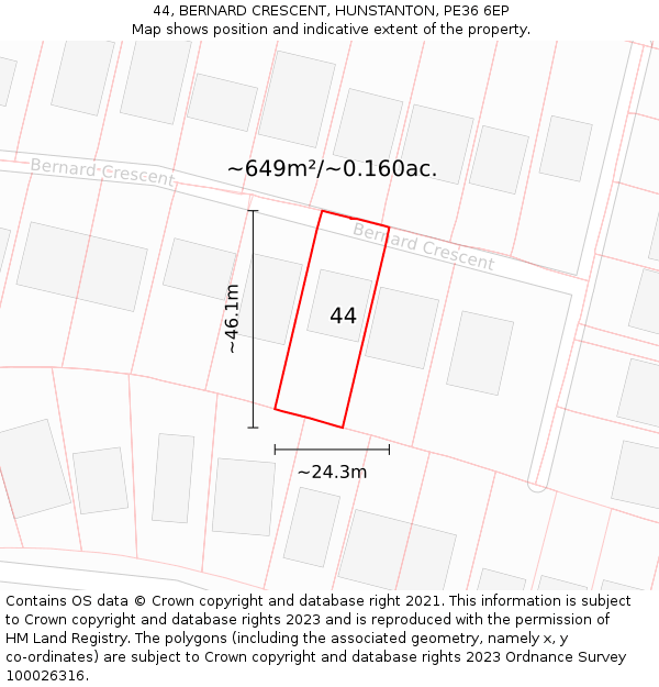 44, BERNARD CRESCENT, HUNSTANTON, PE36 6EP: Plot and title map