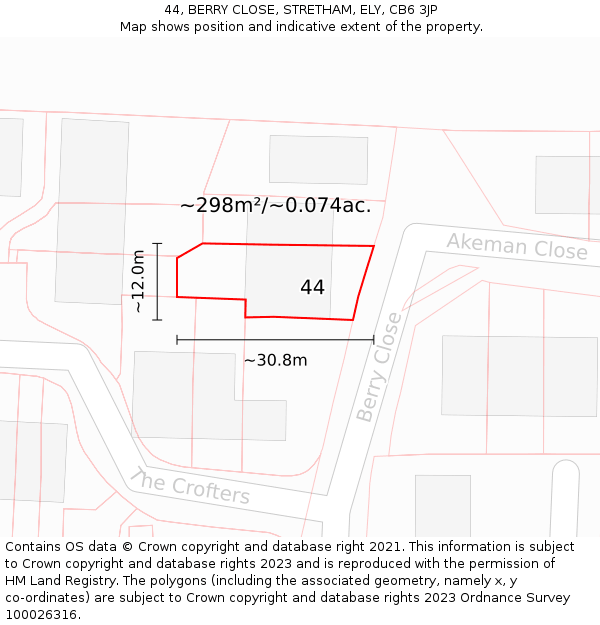 44, BERRY CLOSE, STRETHAM, ELY, CB6 3JP: Plot and title map