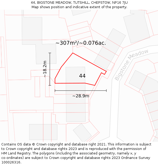 44, BIGSTONE MEADOW, TUTSHILL, CHEPSTOW, NP16 7JU: Plot and title map