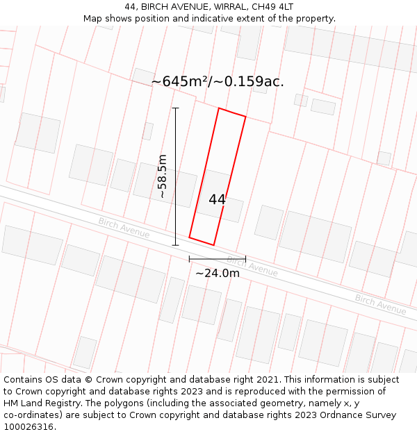 44, BIRCH AVENUE, WIRRAL, CH49 4LT: Plot and title map