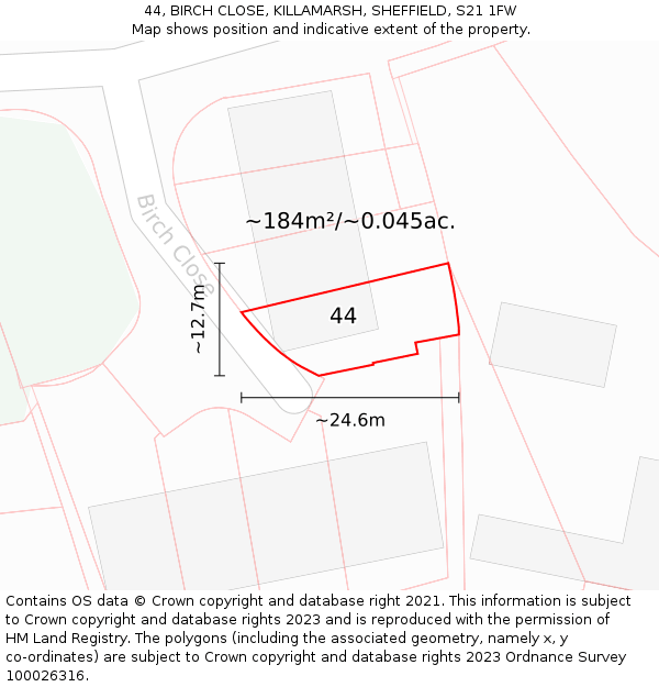 44, BIRCH CLOSE, KILLAMARSH, SHEFFIELD, S21 1FW: Plot and title map
