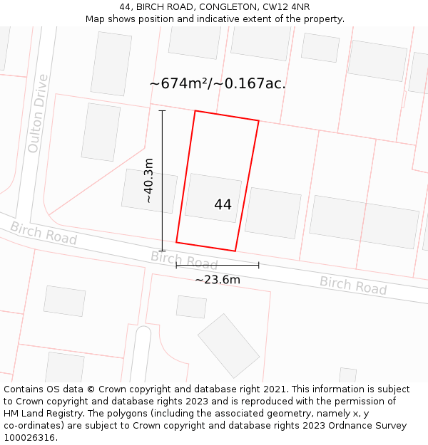 44, BIRCH ROAD, CONGLETON, CW12 4NR: Plot and title map