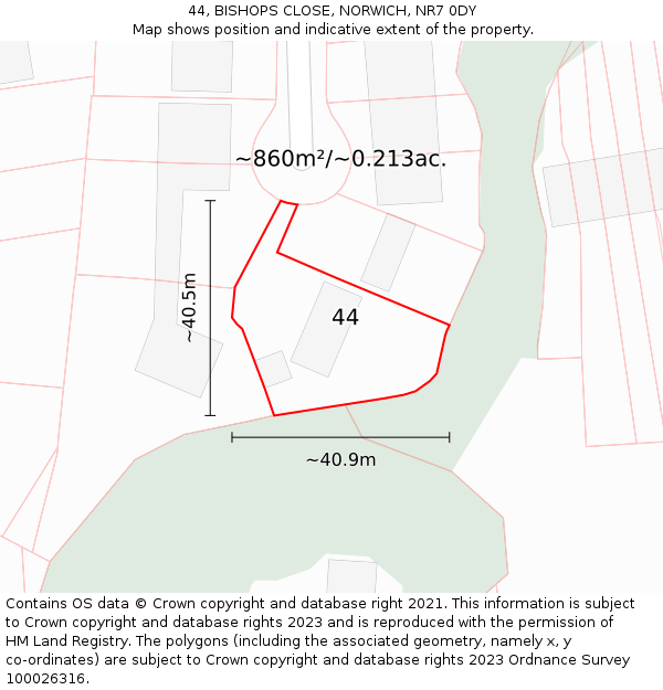 44, BISHOPS CLOSE, NORWICH, NR7 0DY: Plot and title map