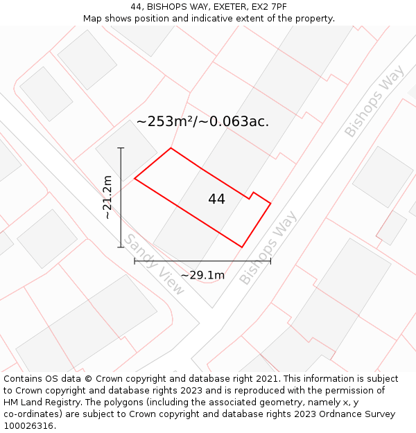44, BISHOPS WAY, EXETER, EX2 7PF: Plot and title map