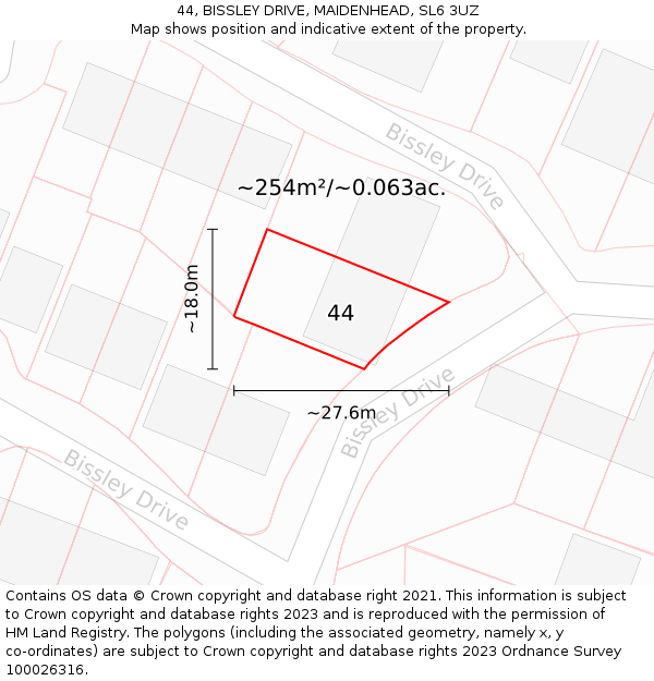44, BISSLEY DRIVE, MAIDENHEAD, SL6 3UZ: Plot and title map