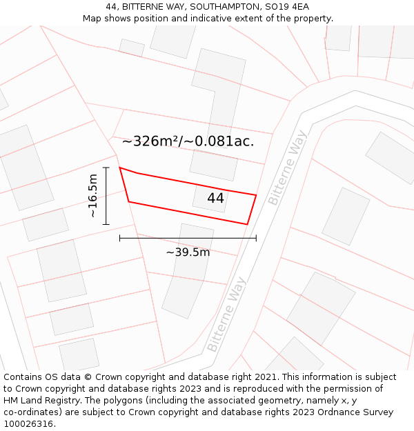 44, BITTERNE WAY, SOUTHAMPTON, SO19 4EA: Plot and title map
