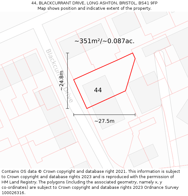 44, BLACKCURRANT DRIVE, LONG ASHTON, BRISTOL, BS41 9FP: Plot and title map