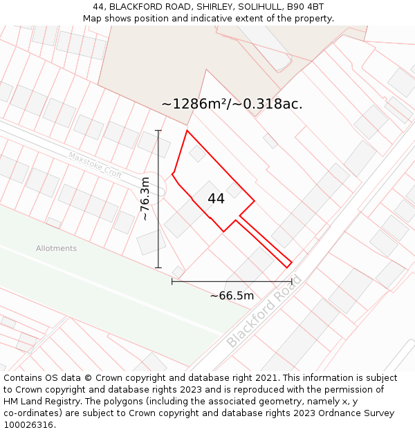 44, BLACKFORD ROAD, SHIRLEY, SOLIHULL, B90 4BT: Plot and title map