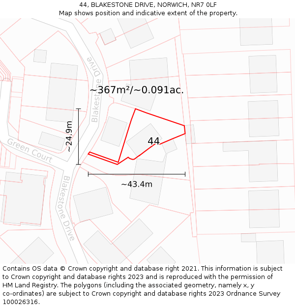 44, BLAKESTONE DRIVE, NORWICH, NR7 0LF: Plot and title map
