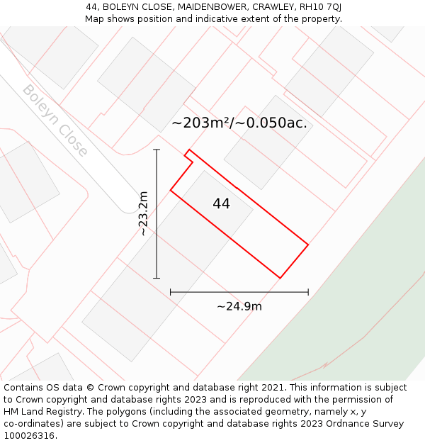 44, BOLEYN CLOSE, MAIDENBOWER, CRAWLEY, RH10 7QJ: Plot and title map