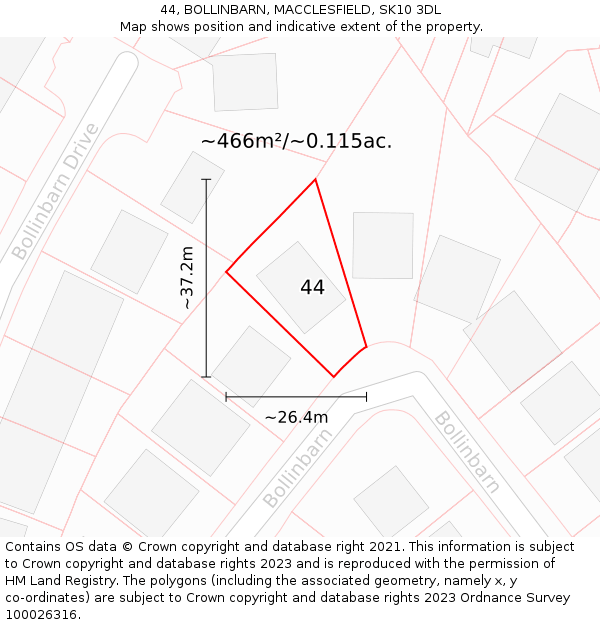 44, BOLLINBARN, MACCLESFIELD, SK10 3DL: Plot and title map