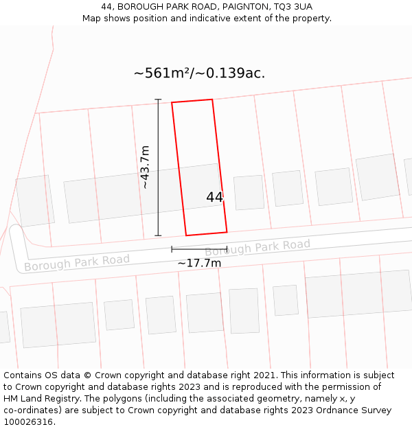 44, BOROUGH PARK ROAD, PAIGNTON, TQ3 3UA: Plot and title map