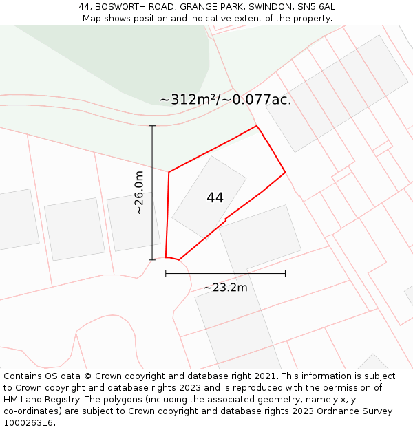 44, BOSWORTH ROAD, GRANGE PARK, SWINDON, SN5 6AL: Plot and title map
