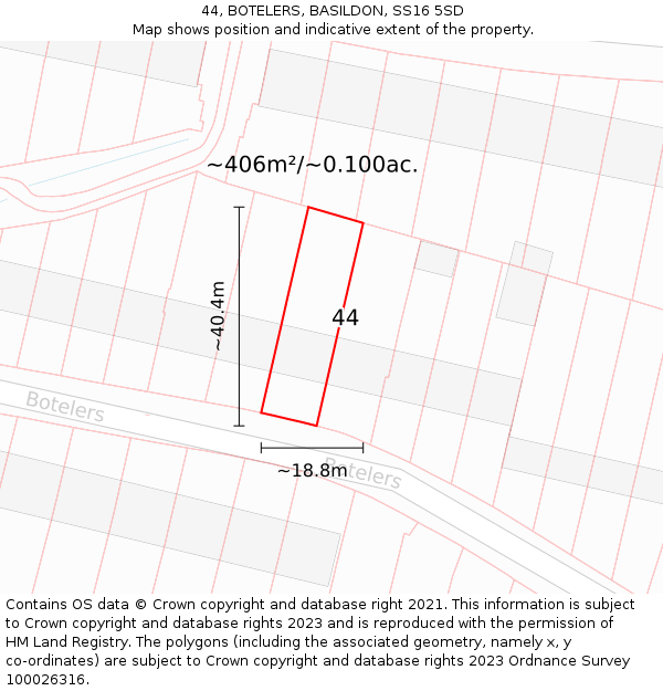 44, BOTELERS, BASILDON, SS16 5SD: Plot and title map