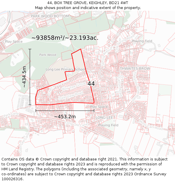 44, BOX TREE GROVE, KEIGHLEY, BD21 4WT: Plot and title map