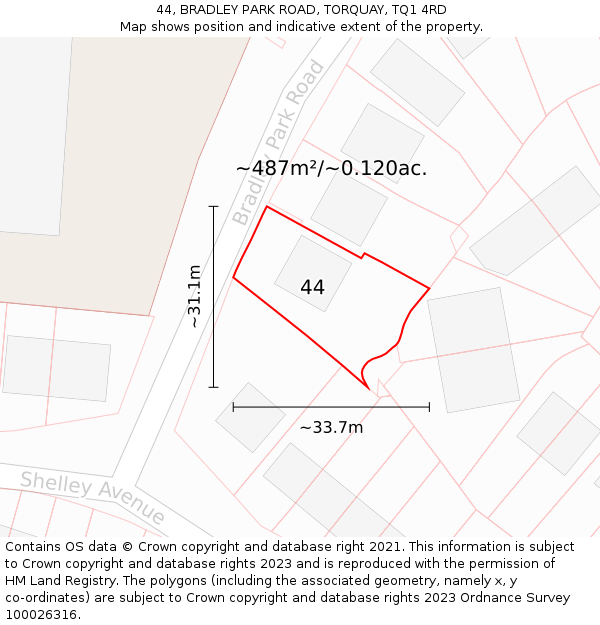 44, BRADLEY PARK ROAD, TORQUAY, TQ1 4RD: Plot and title map